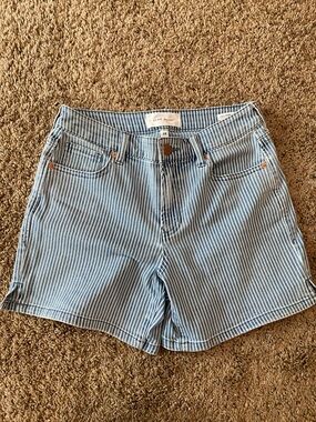 Dear John Blue and White Pinstripe High-Waist Shorts